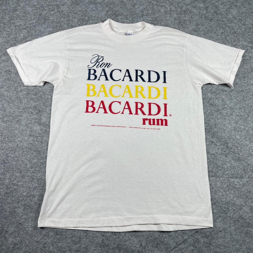 Vintage Bacardi T-Shirt Mens XL White Rum Single Stitch Champion Made In USA 80s - Picture 1 of 9
